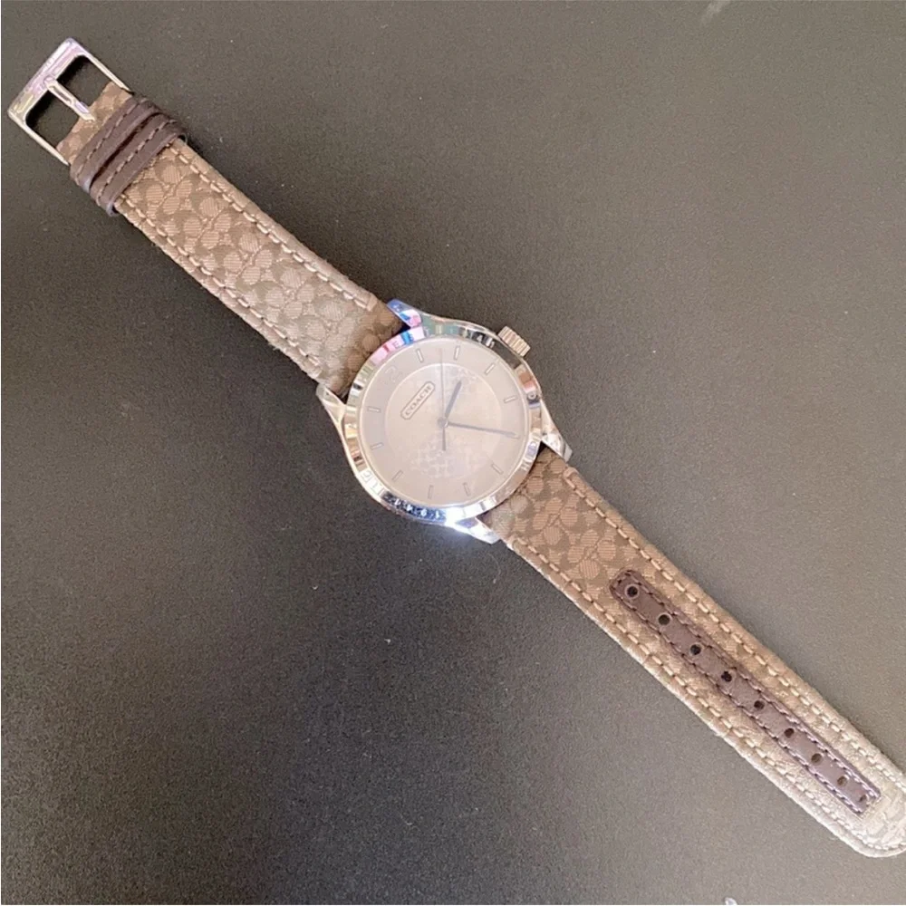 Coach Maddy Silver Women’s Watch with Tan and Brown Strap - Picture 1 of 6